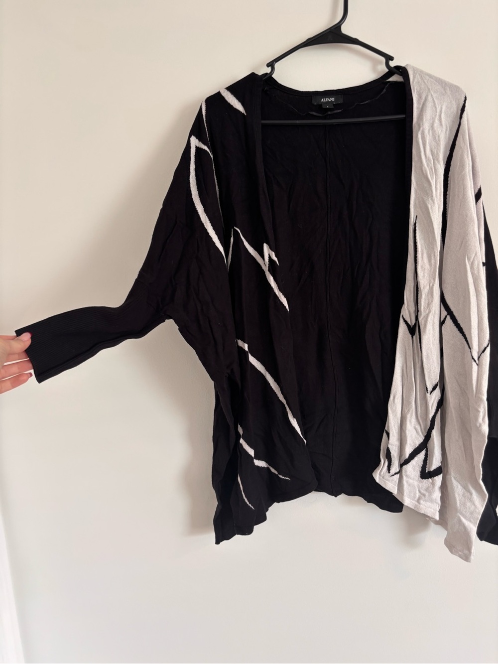 Alfani Black and White Open-Front Graphic Cardigan